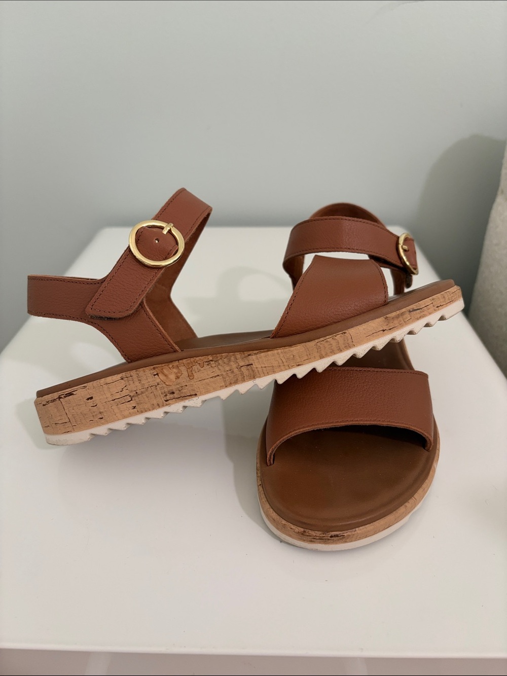 EUC PAUL GREEN Tippi Ankle Strap Platform Wedge Sandal In Cognac Leather Size 7 - Picture 5 of 6